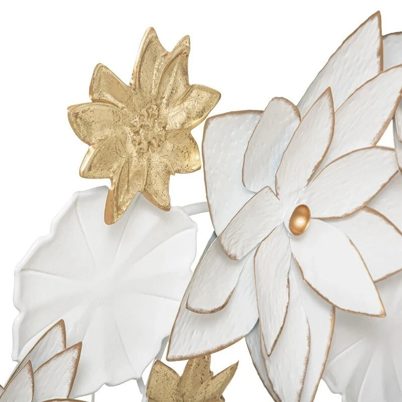 Déco Murale Métal Fleurs Folk Blanc Et Doré 80x42 Atmosphera – Image 2