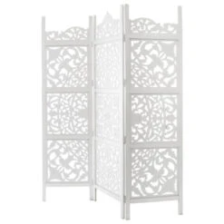 Paravent Blanc Terre Bois Sculpté Atmosphera