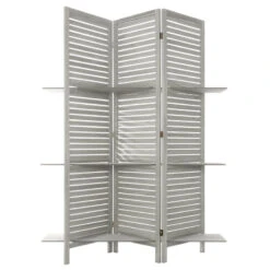 Paravent Bois 3 étagères Gris Atmosphera